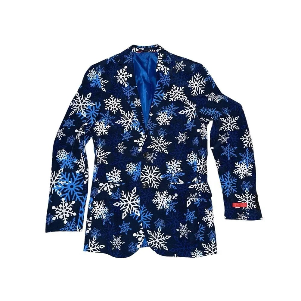 Sz 36 Shinesty Stay Weird & Shine On Men's Blue 2 Buttons‎ Snowflakes Sport Coat